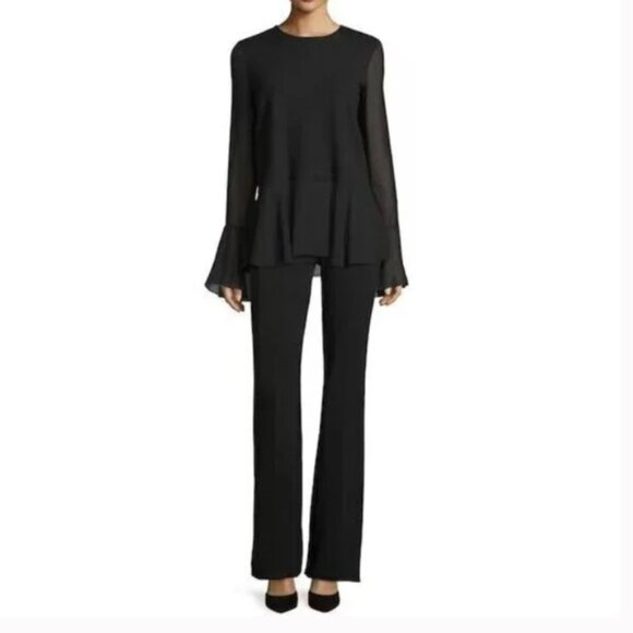 Theory Black Lexanda C Idol Bell-Sleeve Peplum Top Woo/Silk-Medium - Picture 9 of 9